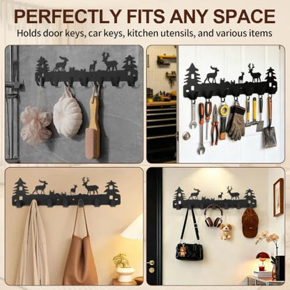 Deer Hook Rack 7-Hooks Adhesive & Screw Mount for Kitchen Bathroom Storage - Variation 2