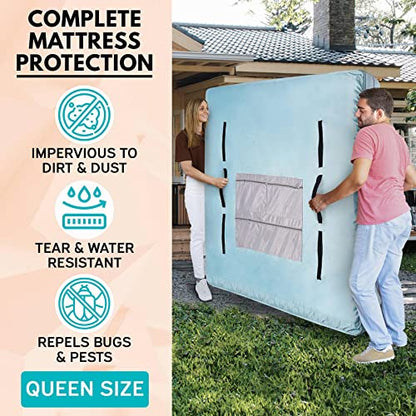 Velum Choice Queen Mattress Bags For Moving & Storage - Heavy Duty Mattress Moving Bags 16 Handles, Mattress Cover For Moving, Waterproof Mattress Storage Bag, Queen Mattress Protector Zippered