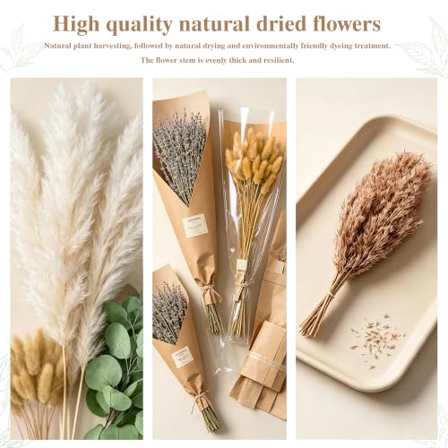 275 pcs Dried Flower Bouquet with Eucalyptus Lavender Pampas Grass for Rustic Decor