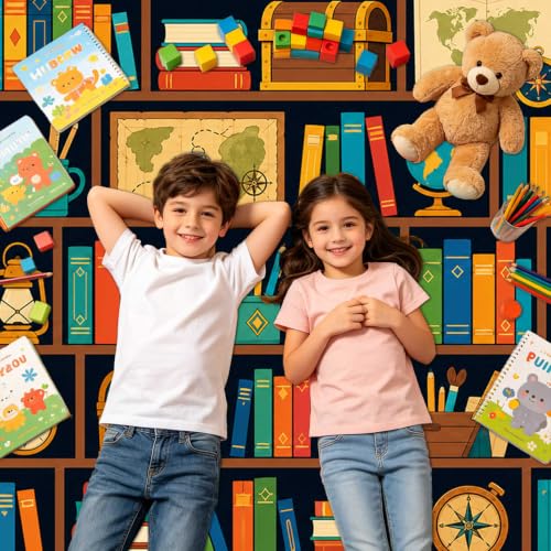 Colorful Bookworm Area Rug 5x7 for Kids' Reading Nook Bedroom Living Room - Non-Slip