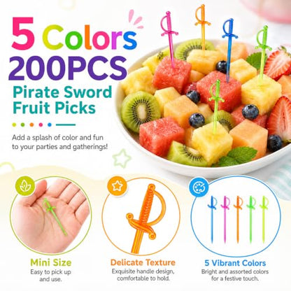 200PCS Cocktail Sword Toothpicks - Colorful Mini Sword Garnishes
