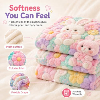 Pastel Floral Teddy Throw Blanket 50x60 Cozy Plush Fuzzy Blanket - A-28x40in