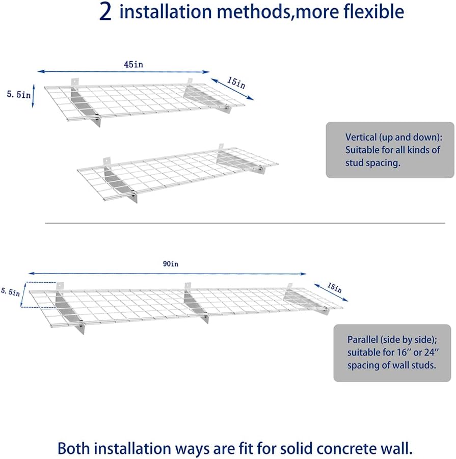 Ultrawall Heavy Duty Garage Wall Shelving - 2-Pack 2x4ft Floating Shelves | Max Load 400lbs, White