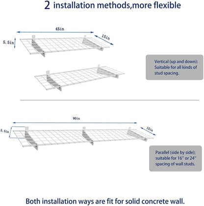 Ultrawall Heavy Duty Garage Wall Shelving - 2-Pack 2x4ft Floating Shelves | Max Load 400lbs, White