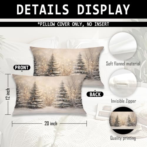 Christmas Tree Winter Scene Pillow Cover 20x12 Rustic Holiday Decor Snowy Forest Lumbar