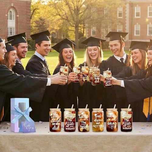 12-Pack Graduation Gift Glass Cups with Lids - 16 oz Commemorative Drinkware