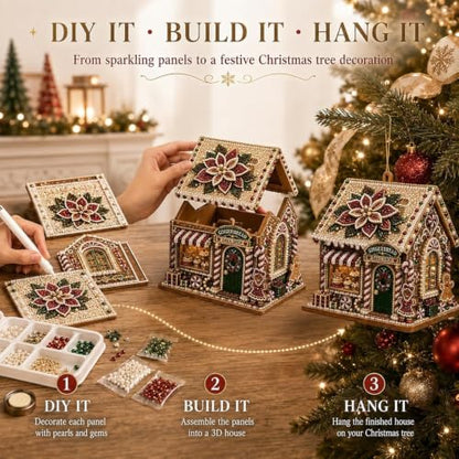 Beaded Christmas Village House Ornament - Festive Gingerbread Style B