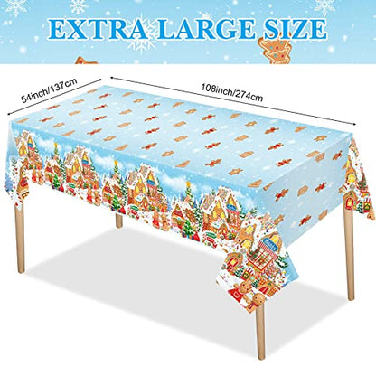 Tiamon 3 Pack Gingerbread Man Tablecloths - Christmas Plastic Table Covers