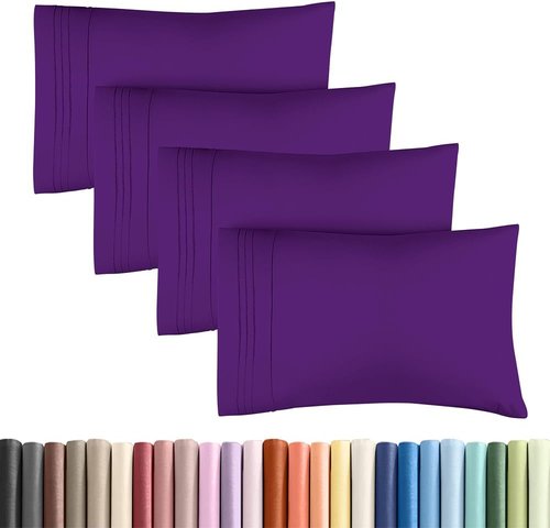 King Standard Pillow Cases - Soft Hotel Quality Covers for Comfy Bedding | Set of 4 in Purple