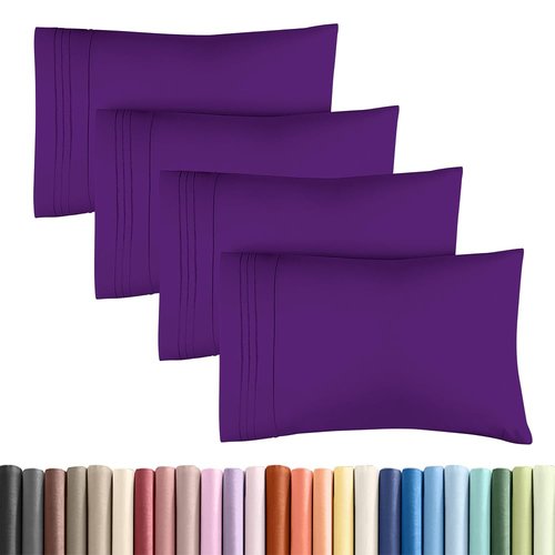 King Standard Pillow Cases Set of 4 - Soft Hotel Quality Pillowcase Covers - Comfy Bedding for Women, Men, Kids & Teens - Machine Washable Pillow Protectors - 4 Piece Set - King Standard Size Purple