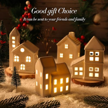 White Christmas Village Set with LED Houses & Trees - 30 Pieces, Rich Style