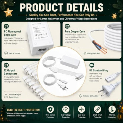 4.5V 5A Multi-Port Power Adapter for Lemax Christmas & Halloween Village Lights