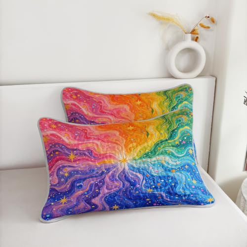 Rainbow Marble Galaxy Twin Bedspread Coverlet Set Pink Purple Cosmic Swirl - Twin Variation
