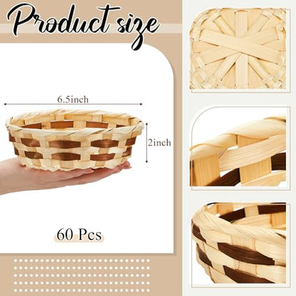 Sintuff 60 Pack Small Round Bamboo Gift Baskets 6.5 Inch - Fruit & Gift Storage