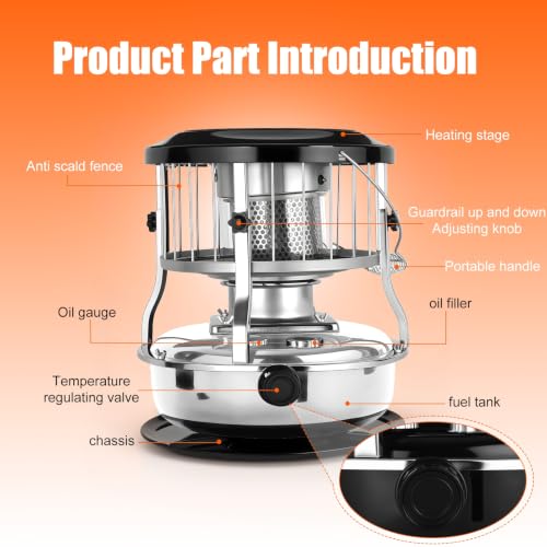 Portable Indoor Kerosene Heater 9000 BTU with White Finish - Camping Stove