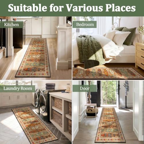 Boho Fish Runner Rug 1.3x7 Kitchen Rug Washable Beige Pattern 5
