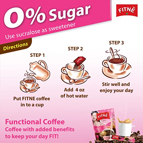 FITNE Instant 3 In 1 Coffee Packets Mix With Natural Hydrolyzed Collagen Vitamin C Smooth Blend Tasty Aromatic No Sugar Sucralose Sweetener, 10 Sticks