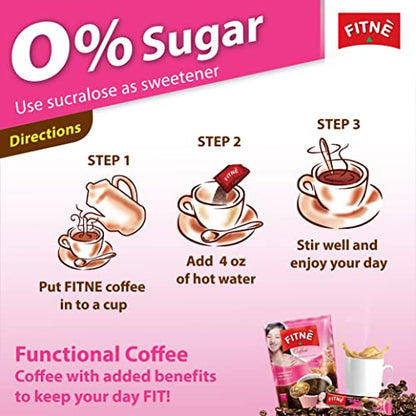 FITNE Instant 3 In 1 Coffee Packets Mix With Natural Hydrolyzed Collagen Vitamin C Smooth Blend Tasty Aromatic No Sugar Sucralose Sweetener, 10 Sticks