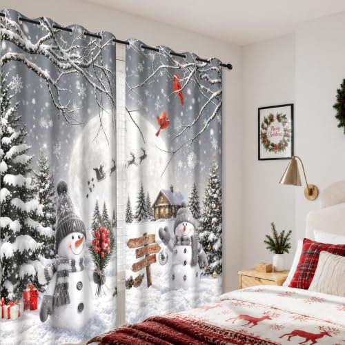 Christmas Snowman Grommet Blackout Curtains 84 Inch Length 2 Panels Set - Snowman / 52"W x 84"L