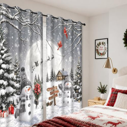 Christmas Snowman Grommet Blackout Curtains 84 Inch Length 2 Panels Set - Snowman / 52"W x 84"L