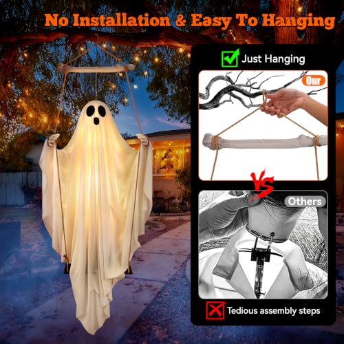 Outdoor Hanging Ghost Decor - 5FT White Swing Ghost with Remote Control Variation