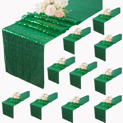 Green Sequin Table Runners 10 Pack 12x108 Inches for Weddings & Parties