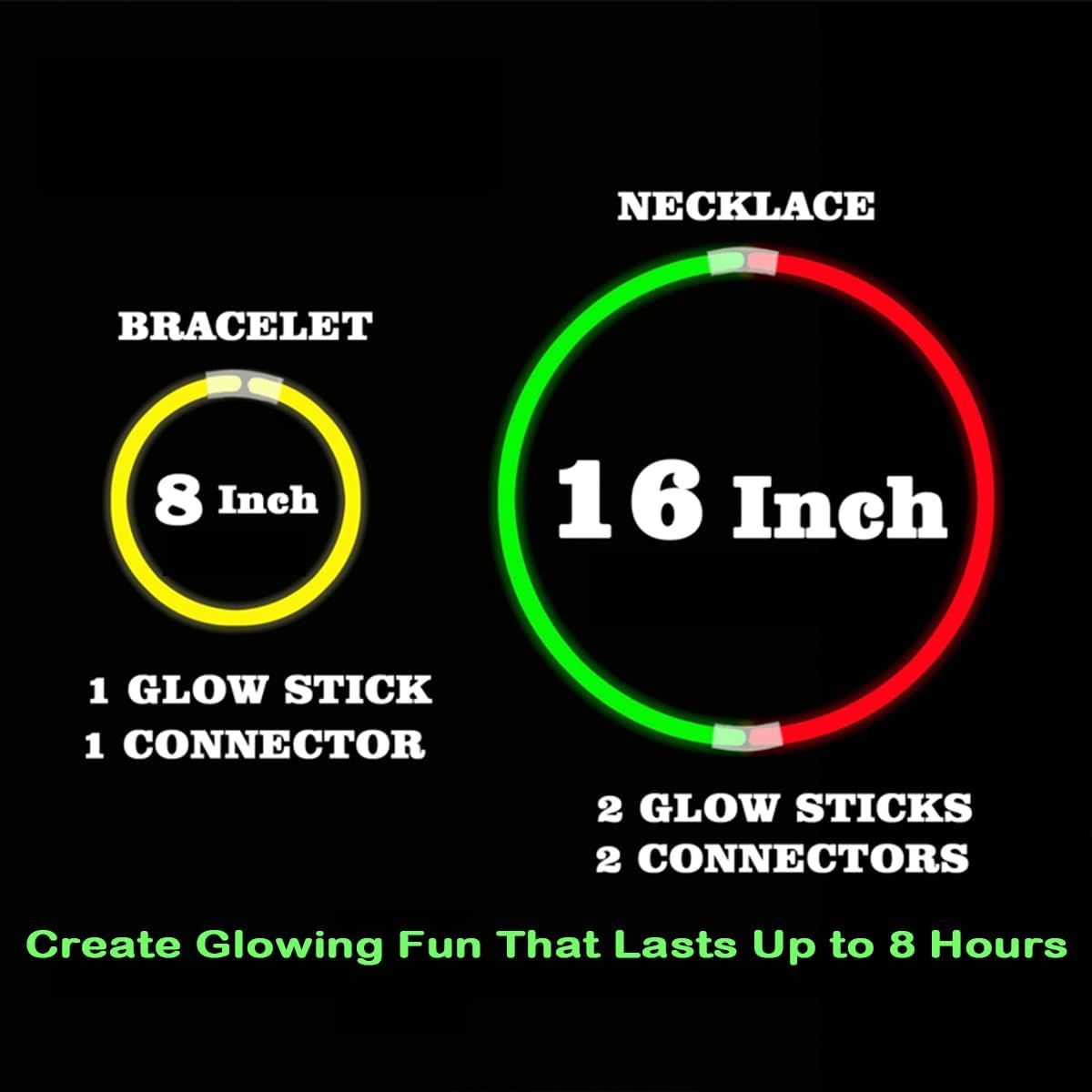 Skiennix Glow Sticks - 100PCS Bulk Party Pack for Halloween & Camping | 8” Glow Bracelets with Connectors