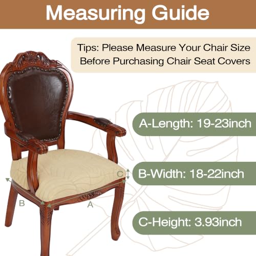 Cream Beige Large Dining Room Chair Seat Covers with Armrest Set of 2