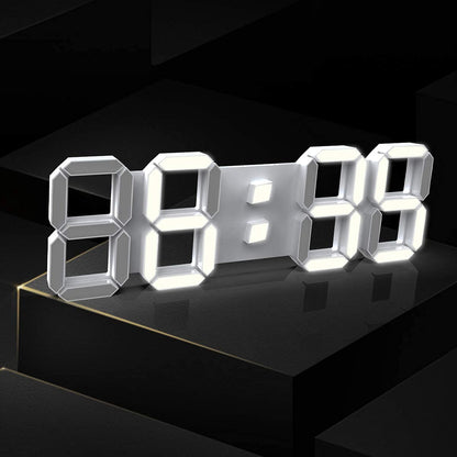 WISE TIGER EPSKY 3D White Digital Wall Clock LED Large Alarm Clock Adjustable Brightness 12/24 Hours Display and Date Display for Kitchen Homes Offices Gyms (15inch)