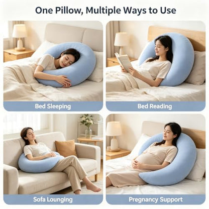 Crescent Moon Body Pillow - Blue, Supportive Full Body Sleep Cushion
