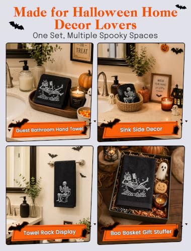 Halloween Skeleton Hand Towels 2 Pack - Spooky Bathroom & Kitchen Decor