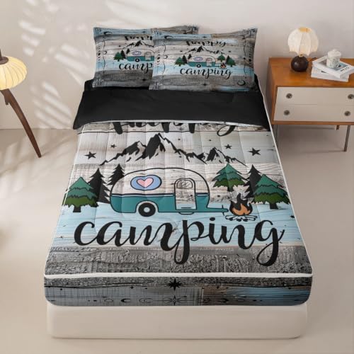 Kids Queen Zipper Bedding Set for Camping Bunk Bed - Black Green Grey Blue Variations