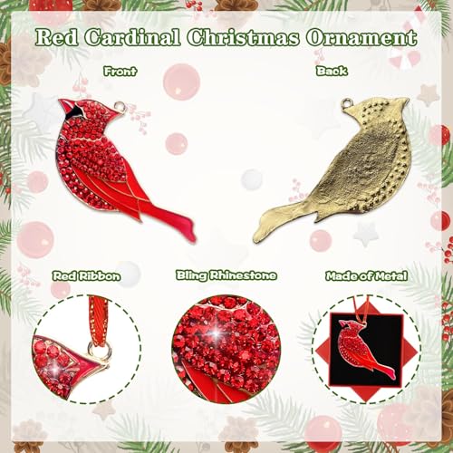 Red Cardinal Christmas Ornament - Metal Hanging Holiday Decoration for Tree, Wall, Fireplace, Gift Box Included