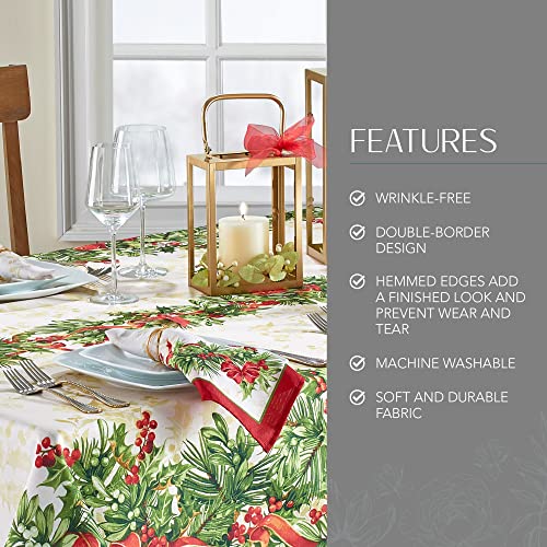 Holiday Tablecloth 60x144 Inch Oblong Christmas Fabric Wrinkle-Resistant