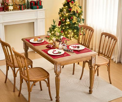 Red Burlap Placemats Set of 6 12x18 Inch Christmas Table Decor - Aoztio