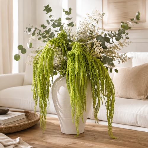 Natural Dried Amaranthus Hanging Flowers - Green Tassel Blooms, 23-27 Inches