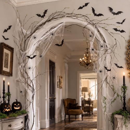 Halloween Artificial Tree Branches Set - 118 Inch Haunted Forest Decor with Spiders Bats and Webs