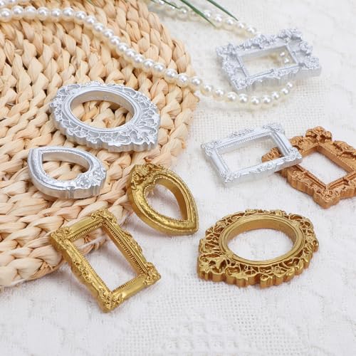 Mini Picture Frame Set 8pcs Vintage Gold Silver Baroque Antique Resin