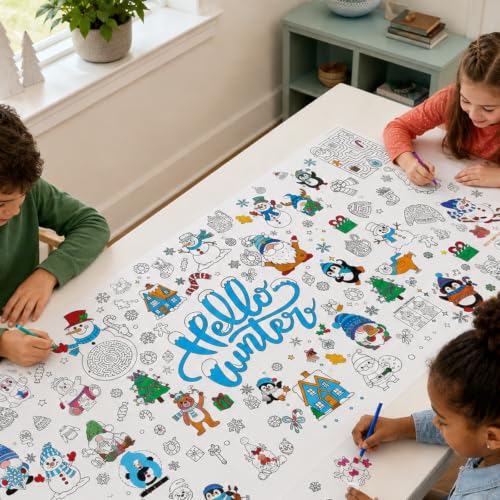 Hello Winter Giant Coloring Poster & Tablecloth - Festive Holiday Activity