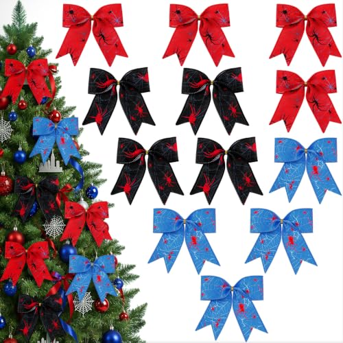12 Pcs Christmas Spider Bow Ornaments for Tree Wreath Decorations