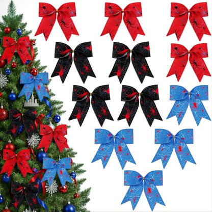 12 Pcs Christmas Spider Bow Ornaments for Tree Wreath Decorations