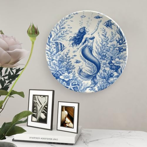 Mermaid Underwater Floral Bone China Decorative Plate 8 Inch Wall & Stand Display