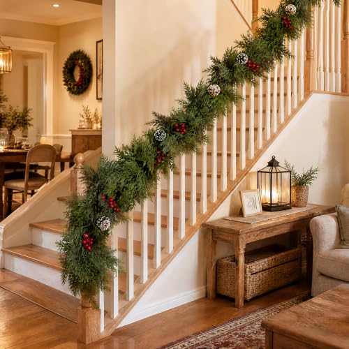 9FT Pre-Lit Christmas Cedar Garland with Lights & Remote Timer