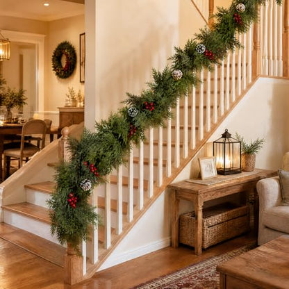 9FT Pre-Lit Christmas Cedar Garland with Lights & Remote Timer