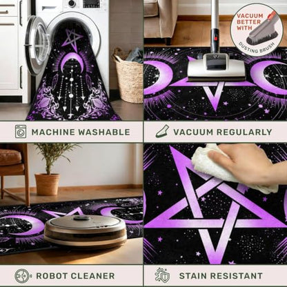 Gothic Moon Runner Rug - Purple Celestial Witch Decor 2x6ft Pattern 1