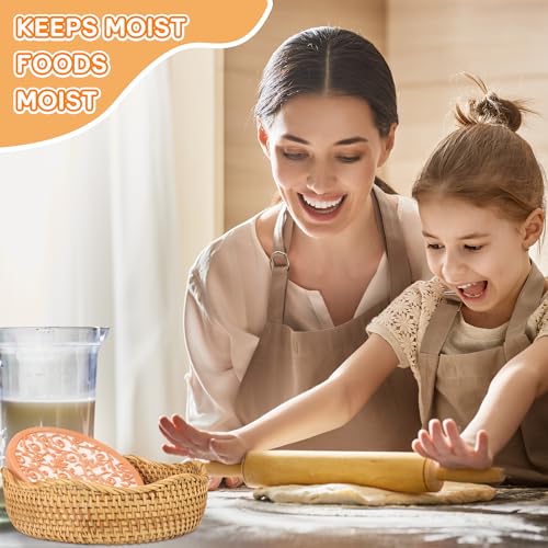 Rattan Bread Warmer Set with Terracotta Stones - Rustic Kitchen Decor & Gift