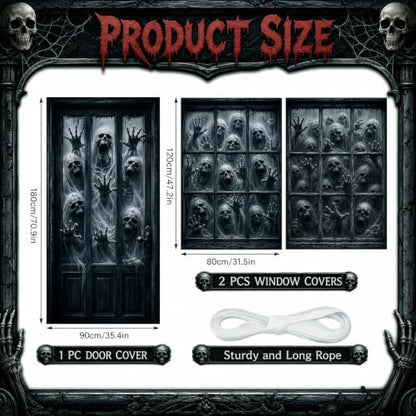 Halloween Skeleton Door & Window Cover Set - Spooky Porch Decorations
