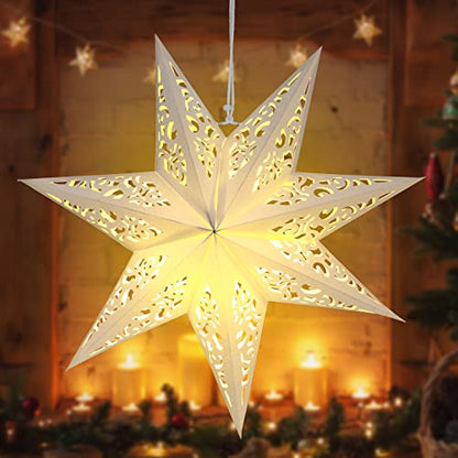 Kingdder Paper Star Lantern with Light - Warm Yellow Christmas Decor, 1 Pc