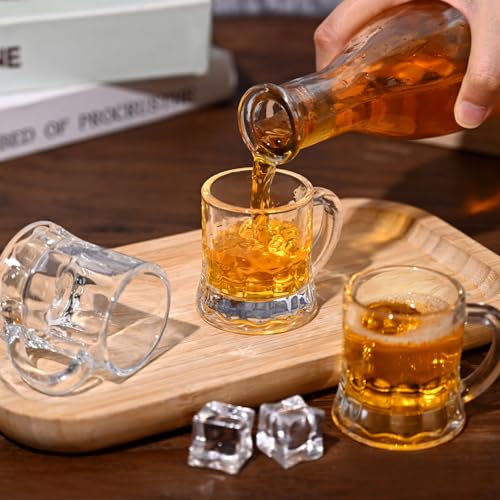 12 PCS Mini Beer Mug Shot Glasses with Handles - 2 oz Glasses for Parties, Xmas Gift