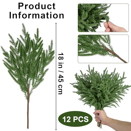 12 Pcs 18 Inch Real Touch Norfolk Pine Christmas Stems - Fake Holiday Greenery